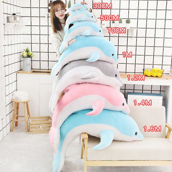 Dolphin Plyschdjur Kudde Super Mjuk Delfin Havs Djur Plyschleksaker Dockor Sov Kudde för Pojkar Flickor Presenter Snabb Grey 30CM