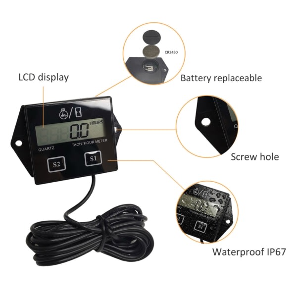 Motorsykkel 2/4-takts Motor Turteller Timer Meter LCD Skjerm Vanntett Bil Motor Båt Motorsykkel Digital Turteller