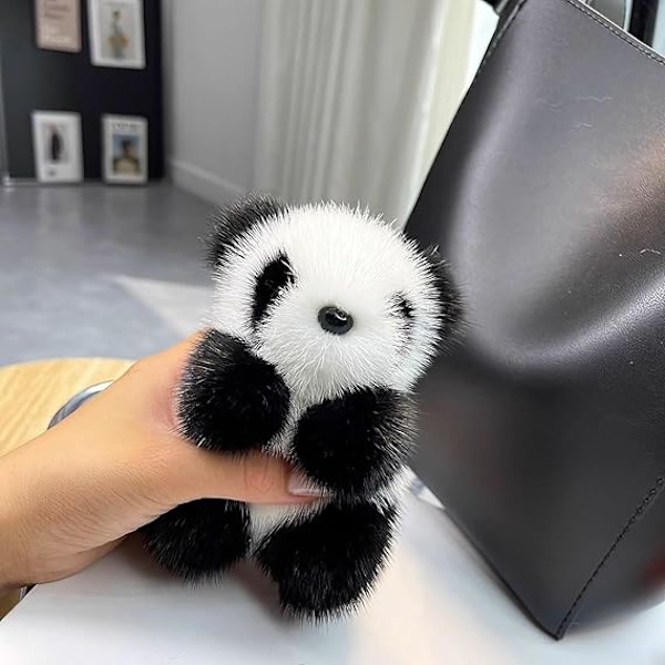 Mjuk och fluffig pandadocka nyckelring plysch nyckelring dam handväska bilnyckelhållare väska plånbok prydnader hänge leksak för flicka present