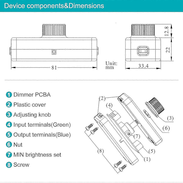 3-100W 220-240V LED Rotationsdæmper til Glødepærer, Halogenlamper, Justerbar LED-armatur, Sort -dd