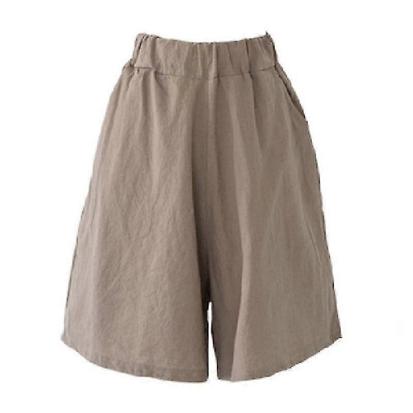 Naisten löysät puuvillaiset pellavashortsit leveällä lahkeella, joustavalla vyötäröllä ja taskuilla Khaki 4XL