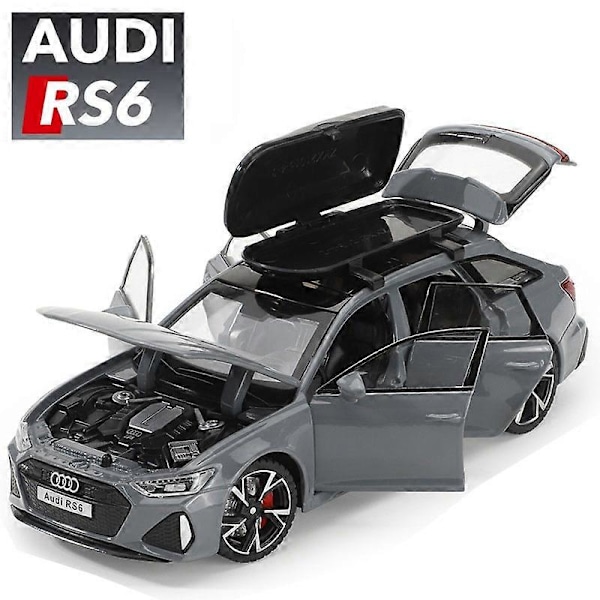 1/32 RS6 Leksaksbilmodell med Ljud Ljus Dörrar Öppnade Legering Diecast Modellfordon Samling Leksak för Pojke Vuxen Festivalpresent Black