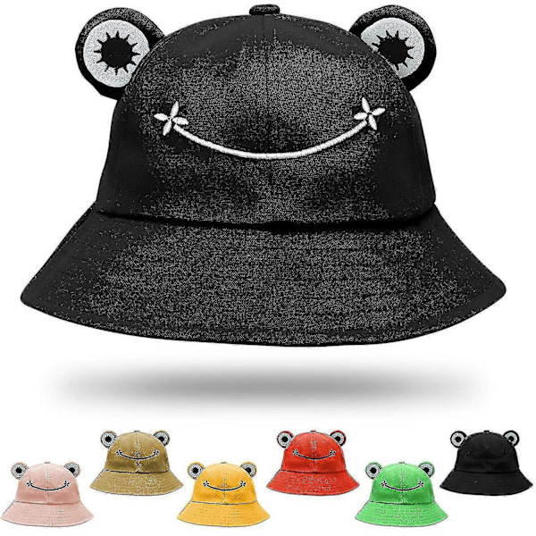 Frø Hat Bucket Solhat Til Kvinder Frø Sommer Udendørs Foldbar Black