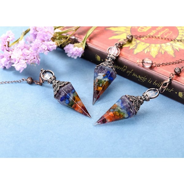 Chakra Resin Krystall Pendel 6 Fasettert Spiss Edelsten Reiki Helbredende Pendler (Rød kobber, fargerik stein)