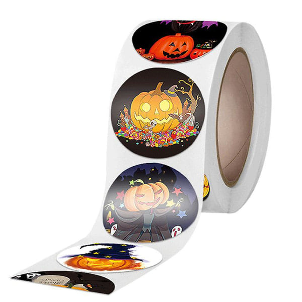 Halloween-gaveklistremerker - gresskar- og skalle-design Yellow