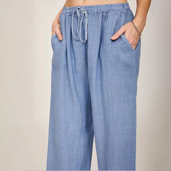 Dame Bukser Snøre Ensfarvede Bukser Med Lomme Light Blue 2XL