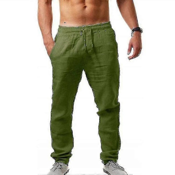 Herr Casual Bomull Linne Lös Haremsbyxor Strand Yoga Hippie Byxor 4XL Green
