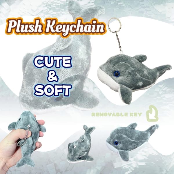 Sininen delfiini pehmolelu avaimenperä, Kawaii pehmolelu tytöille pojille harmaa Gray