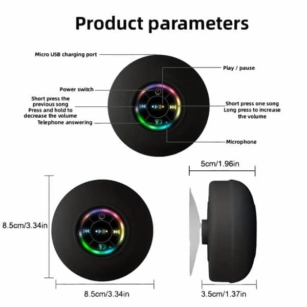Bluetooth Dusjhøyttaler Vanntett Bærbar Trådløs Høyttaler med Sugekopp