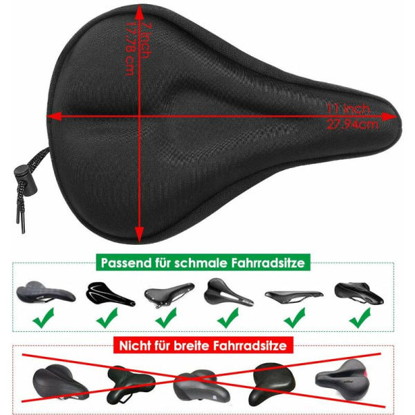 Sort Cykel Gel Saddelbetræk Vandtæt Plastbetræk Indendørs Cykel Polstring Gel Saddelbetræk Piger, Piger, 28 x 18cm