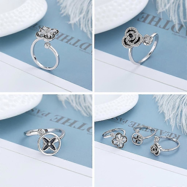 Anti Angst Ringe Justerbare Åbne Ringe Blomsterformede Ringe Med Zirkon A