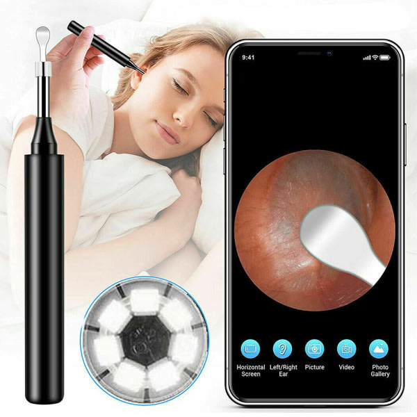 Trådløs ørevoksfjernelseskamera 1080P Endoskop Pure Otoscope Black