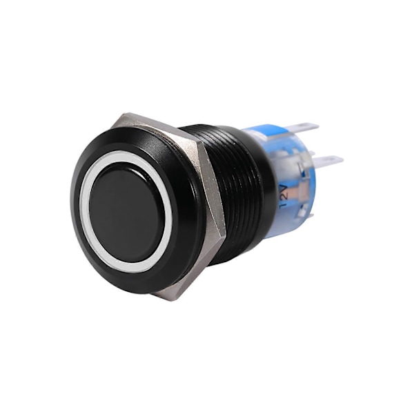 19mm 12-24V PÅ/AV Svart Vanntett Selvlysende Låsebryter Trykknapp Flat Bryter Hvit LED