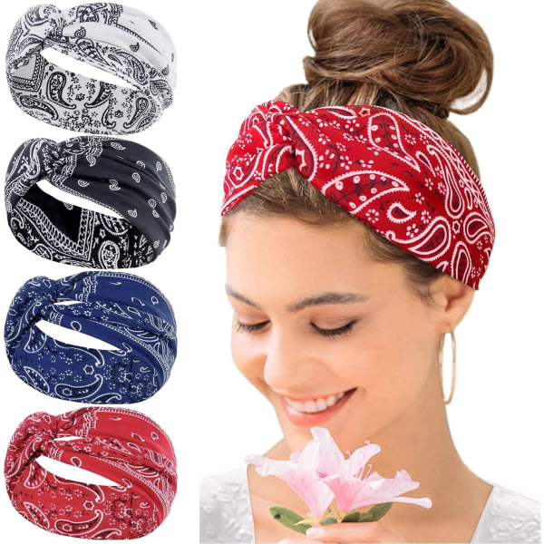 Set of 4 Women Hair Bands Boho Floal Style Criss Cross Head W,ZQKLA