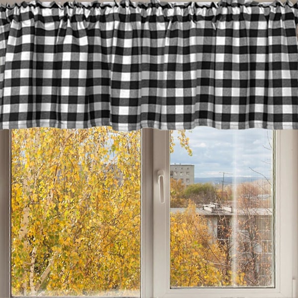 Ikkunaverho Vintage Ruudullinen Polyesteri Koristeellinen Tankokujaverho Keittiöön KAESI Black White