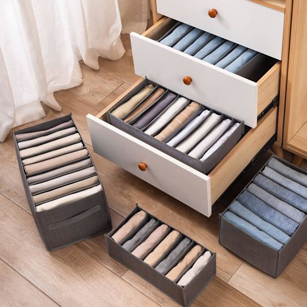6 stk. Skuffeskuffer til jeans, bukser, T-shirt opbevaringsbokse arrangør skab garderobe skuffer Orga
