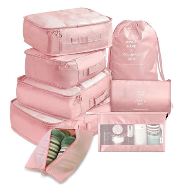 8st Packningskuber Bagageförvaring Organizer Kompressions Resväska Reseväska Pink