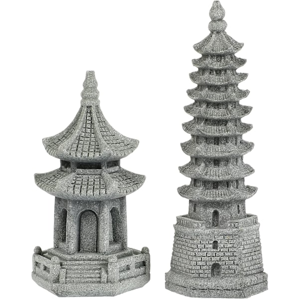 2 stk. Mini Pagode Statue Zen Miniature Pagode Hexagon Figurine DIY Mikro Landskab Fe Hjemmehave Dukkehus Ornamenter