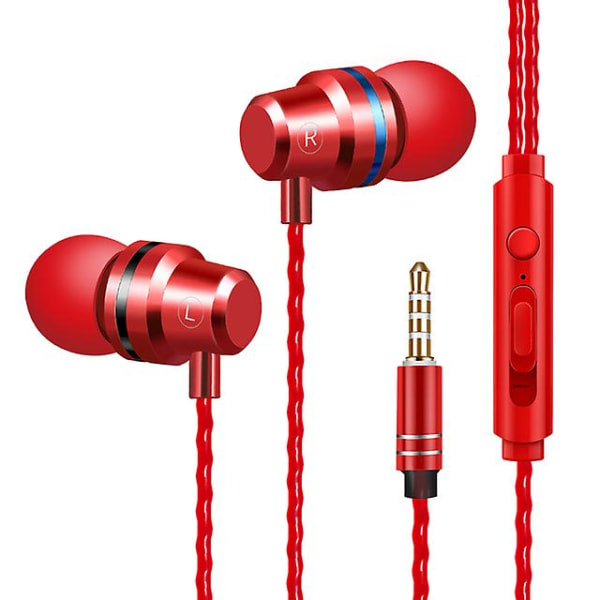 Högkvalitativ metallkabel för inspelningsheadset 3,5 mm Hifi Bass Stereo Sportmusikhörlurar med mikrofon för Xiaomi Hu Iphone (FMY) China Red