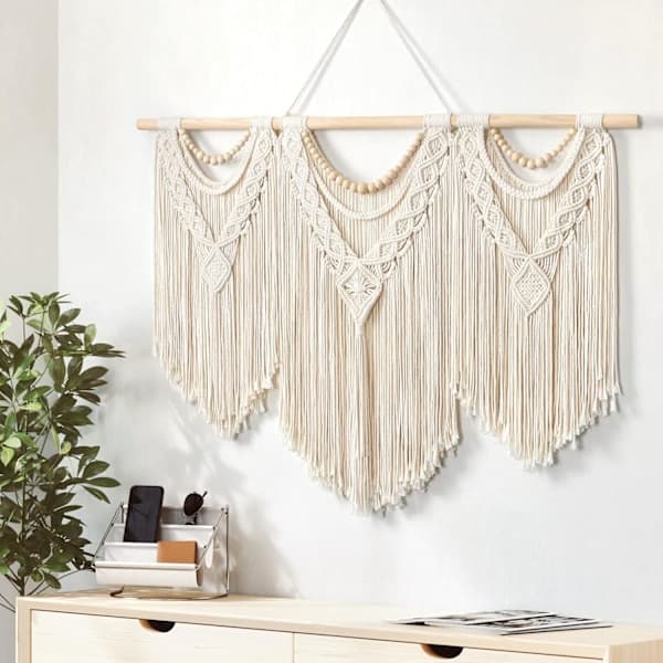 Makrame Väggbonad Stor Boho Chic Vävd Gobeläng Blad Tofs Konstgjord Bomullsrep Bohemian Makrame Väggdekor för Sovrum Vardagsrum Hem