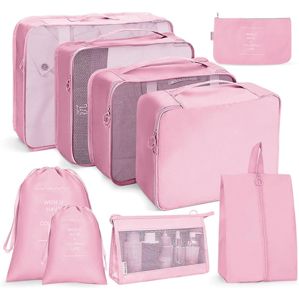 8 stk. Rejseorganisatorposer, Bagagepakkeposer med Sko Opbevaringsposer, Mesh Makeupposer pink