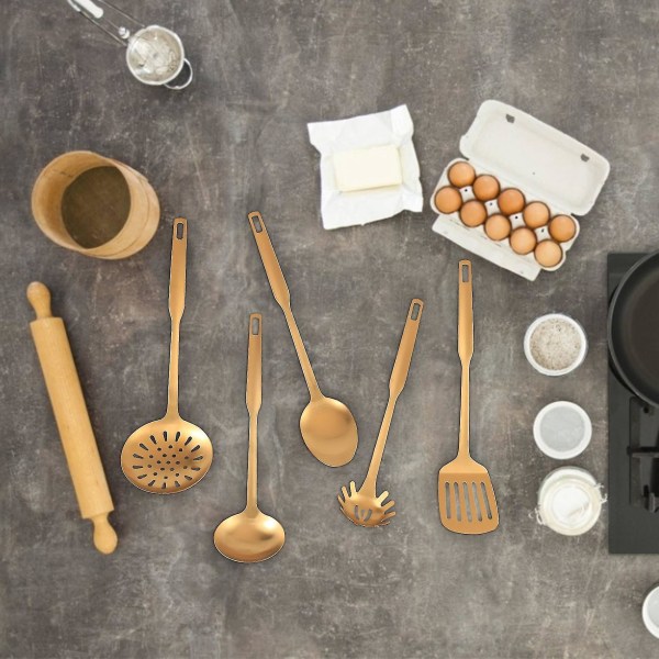 Køkkenredskaber i rustfrit stål 5-delt køkkenspartelsæt, køkkenværktøjssæt, guld