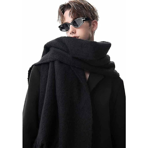Stor Chunky Sjal Farverig Kashmir Følelse Oversized Sjal Tæppe Blød Stor Uld Shawl Tyk Vinter Varmt Kvinder Black