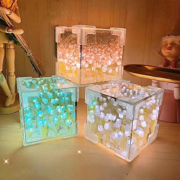Tulipan Blomster Nattlys, Tulipan Speil Nattlampe Materialepakke, Speil Nattlys Gaver til Jenter, Par, Hjemmedekor Multicolor