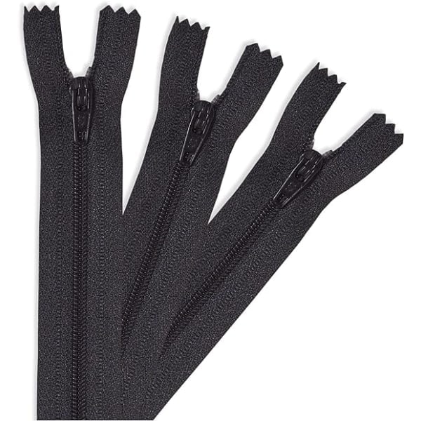 3-pack - Nylon blixtlås med stängda ändar. Perfekt för sömnad, klänningar, kjolar, väskor, kuddar, hantverksprojekt Black