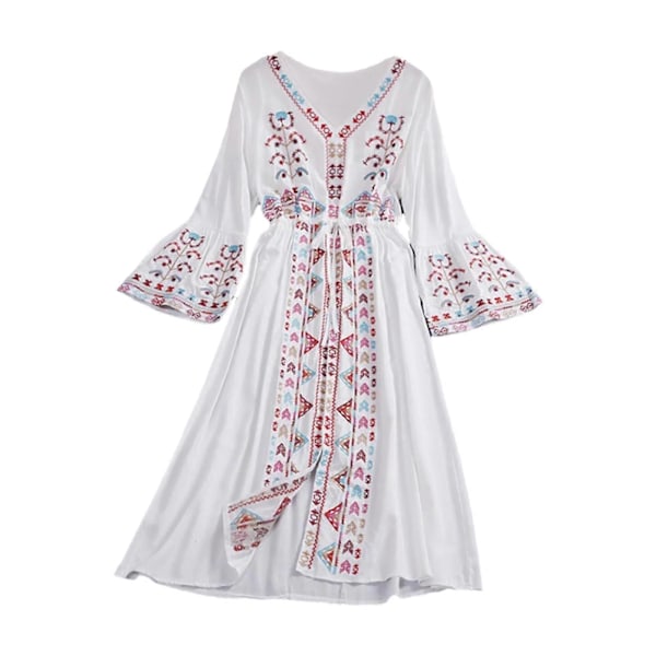 Damklänning Broderad Blommig Casual Strandklänning för Gata Vardag Festivaler Vit White Average Size