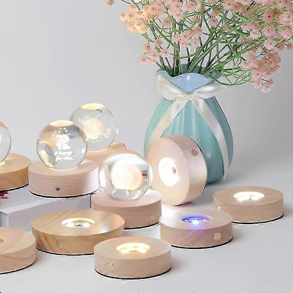 Lysende Træ LED Lampe Display Base Stand Holdbar Elegant Glas Kunst Sokkel til Boligindretning Large-Warm light