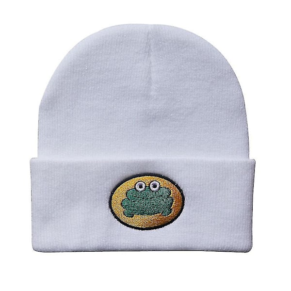 Parappa The Rapper Beanie - Broderad Vinterhatt - Groda Stickad Hatt - Bomulls Skullies Beanies Hatt white