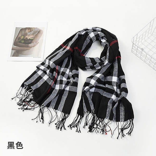 Damscarf 2023 Höst Och Vinter Ny Rutig Scarf Cashmereliknande Varm Tofssjal Classic black 70*200 cm