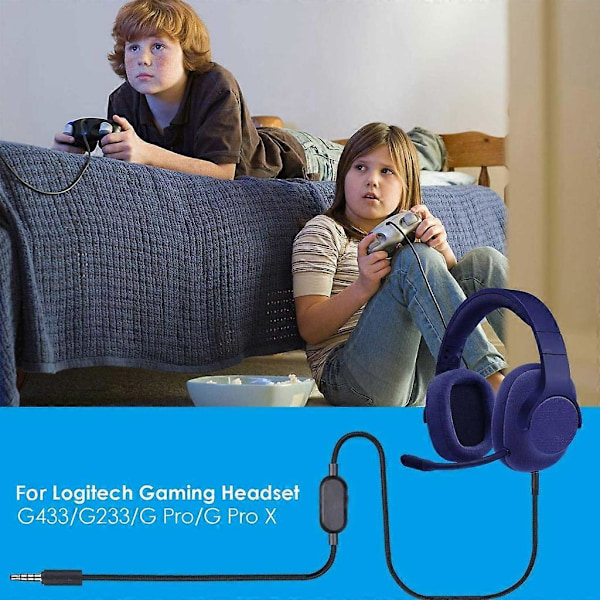 Ersättningssladd för GPRO X G233 G433 Hörlurar Flätad Ljudkabel Black