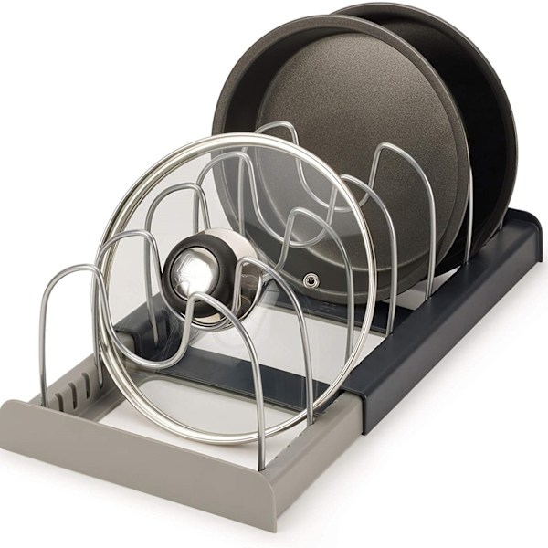 DrawerStore Expanding Cookware Organiser, Space saving storage for pan lids, baking trays - Grey