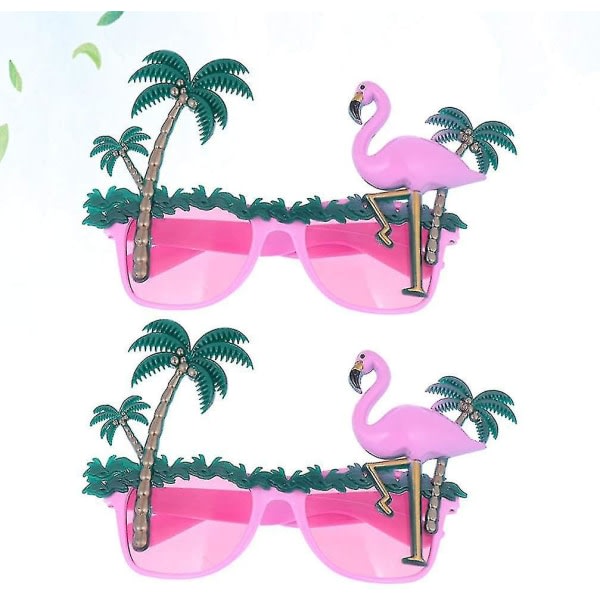 2 st Hawaii Solglasögon Kreativa Kokosnötträd Flamingo Fotorekvisita Glasögon för Strand Hawaii Fest Sommar (Rosa)