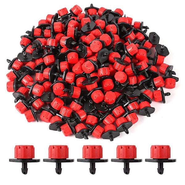 100 st Justerbar Droppare Mikro Droppbevattning Vattning Anti-igensättning Emitter Trädgårdsbevattningsmunstycke för 1/4 tums slang red