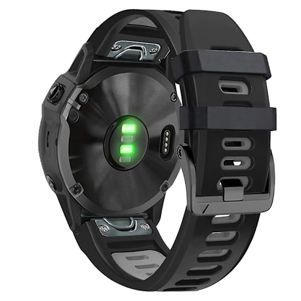26mm Urrem til Garmin Tactix 7 Pro / Fenix 7x / 6x Pro / 5x Plus, Glat Silikon Dobbelt-farvet Håndledsrem Black Grey
