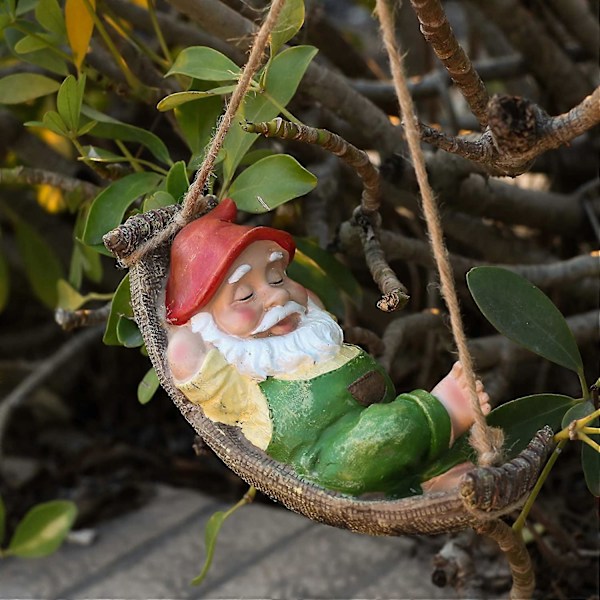 Hængende Gnomes Havepynt Udendørs til Trædekoration, Sovende Gnome Udendørs Statuer, 18cm