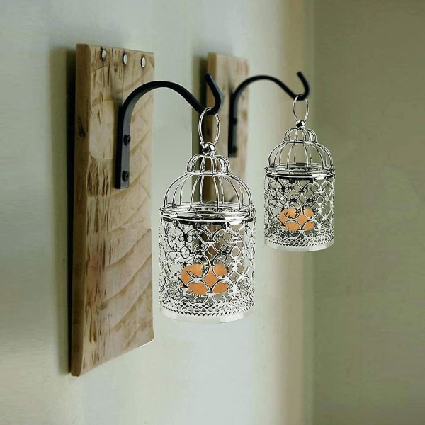 2-pack hängande fågelburslykta, vintage metall värmeljus dekorativ ljushållare dekoration fågelbur för bröllopsfest Hem Silver