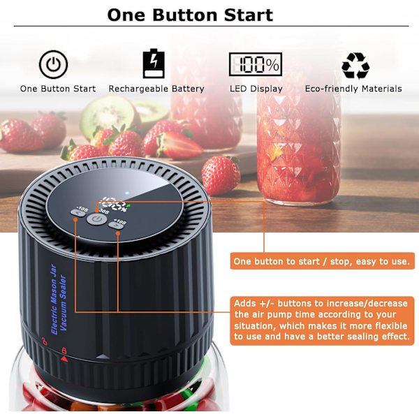 for Mason Jar Vakuumforsegler, YDI Elektrisk Mason Jar Forsegler Kit med 10 Låger, Kompatibel med Vanlige og Brede Munn Mason Jar