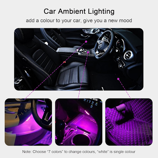 Auton LED-sisävalot, jalkatilan valot auton sisätilojen tunnelmavalaistukseen, USB-ladattavat langattomat kosketusvalot autoon tavaratilaan 7 Colors