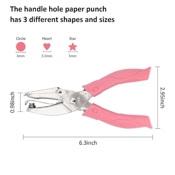 3 kpl Paper Punch Coolrunner Kädessä pidettävä metallinen yksittäinen DIY tähti/sydän-paperileikkuri