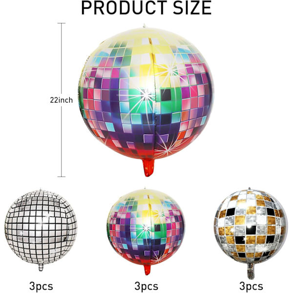 Diskokuleballonger, 9 stk. 56 cm Diskopynt til fest