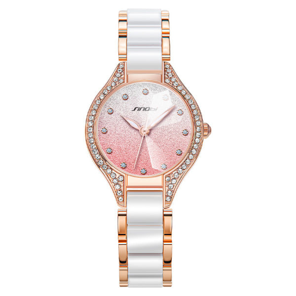 Klokker for kvinner Diamant Klokker for kvinner Keramisk armbånd Rustfritt stål Vanntett armbåndsur Roségull Sølv