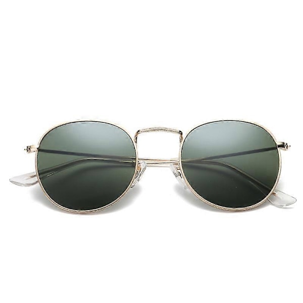 Kultaiset metallikehyksiset aurinkolasit naisille, pyöreät peililasit, heijastava pinnoite, retro aurinkolasit, merkkisuunnittelijan trendikkäät silmälasit Gold DarkGreen multi