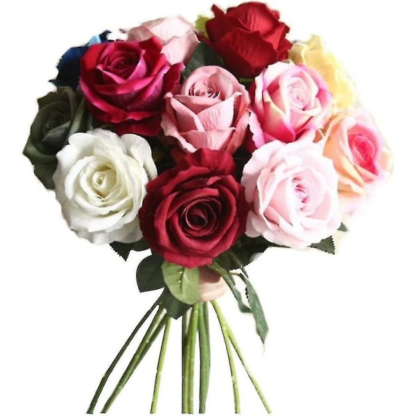 10 stk kunstige blomsterbukett Vakre silkeroser Bryllupsbord dekorasjon Arranger falske planter Valentinsdagsgave