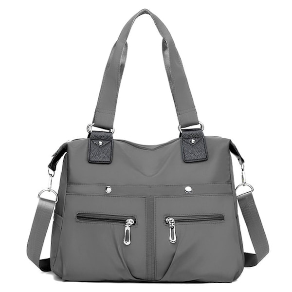 Multi Stor Kapacitet Vandtæt Lomme Nylon Taske Dame Tote Skuldertaske 100% Ny Gray
