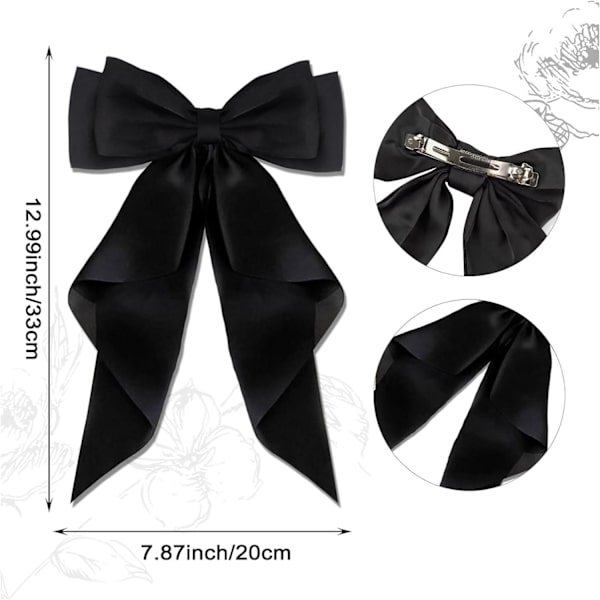 2 st stora rosett hårklämmor med lång silkeslen satin, enfärgad fransk barrette enkel hårspänne accessoarer för kvinnor flickor