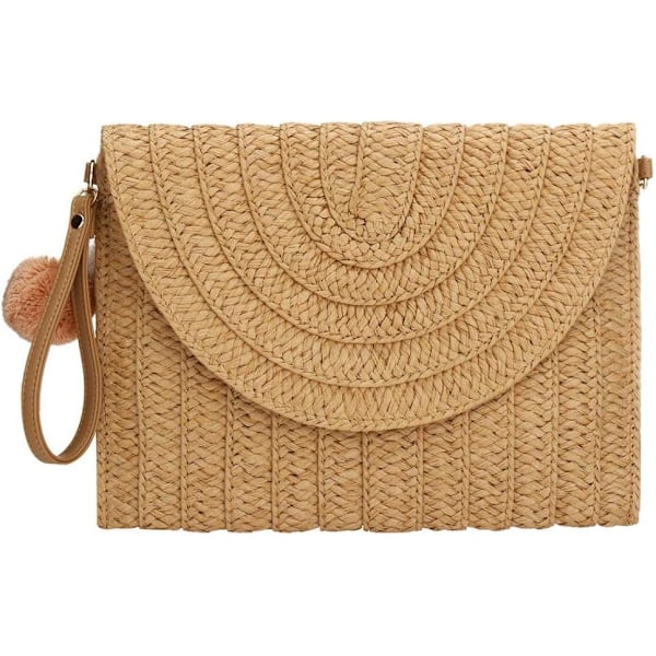 Kvinder Halm Pung Clutch Taske, Sommer Halm Skulder Vævet Rattan Håndtaske Tasker Strand Skulder Tote Håndtasker Light Brown